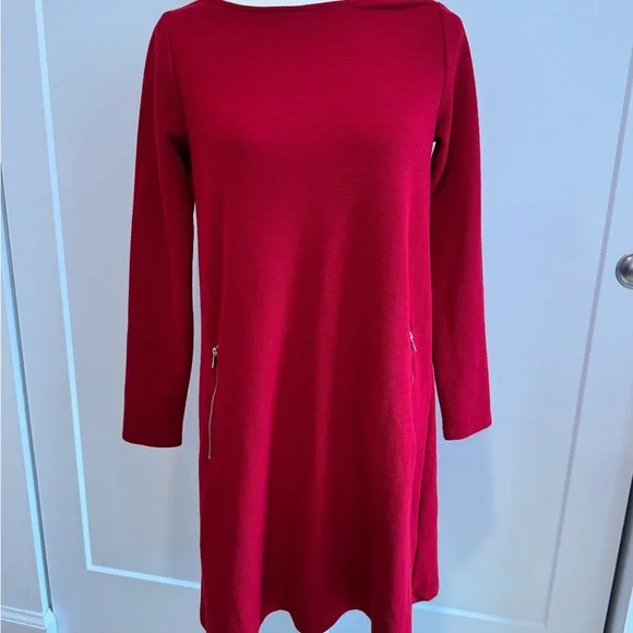 GAP Red Long Sleeve Knit Dress with Silver Zipper Pockets - Picture 10 of 12